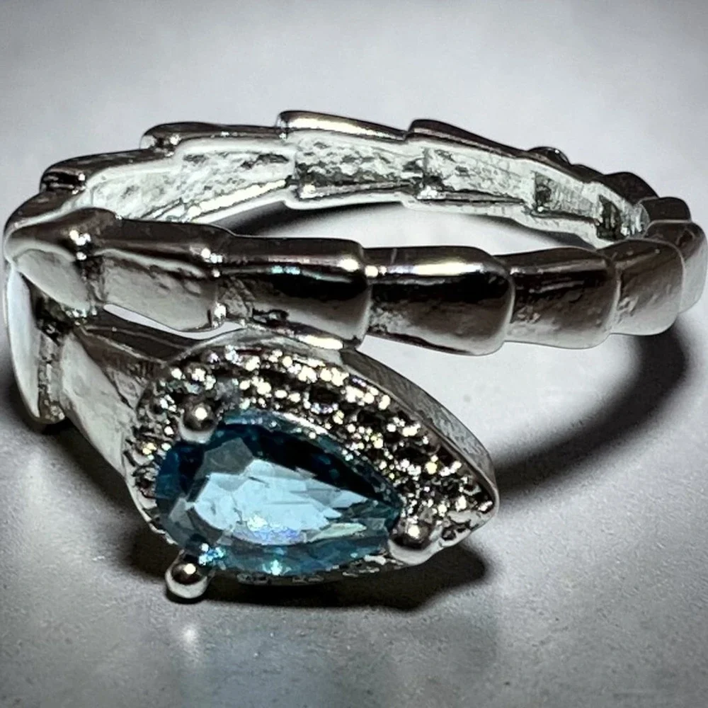 Teardrop Halo Bamboo‎ Nodes Wrap Ring Clear Light Blue Stone 6 Mermaidcore Glam